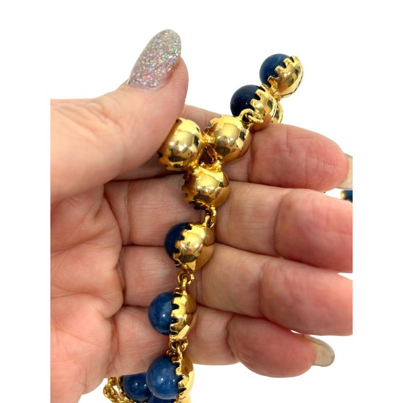 Ann Taylor Lapis Lazuli Statement Necklace 21” Round Beads Gold Tone Vtg Adjust - Picture 15 of 17